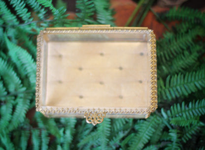 Vintage Tufted Glass Jewelry Box