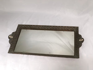Antique Rectangle Floral Lace Mirror Tray