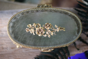 Antique Turquoise Oval Roses Jewelry Box