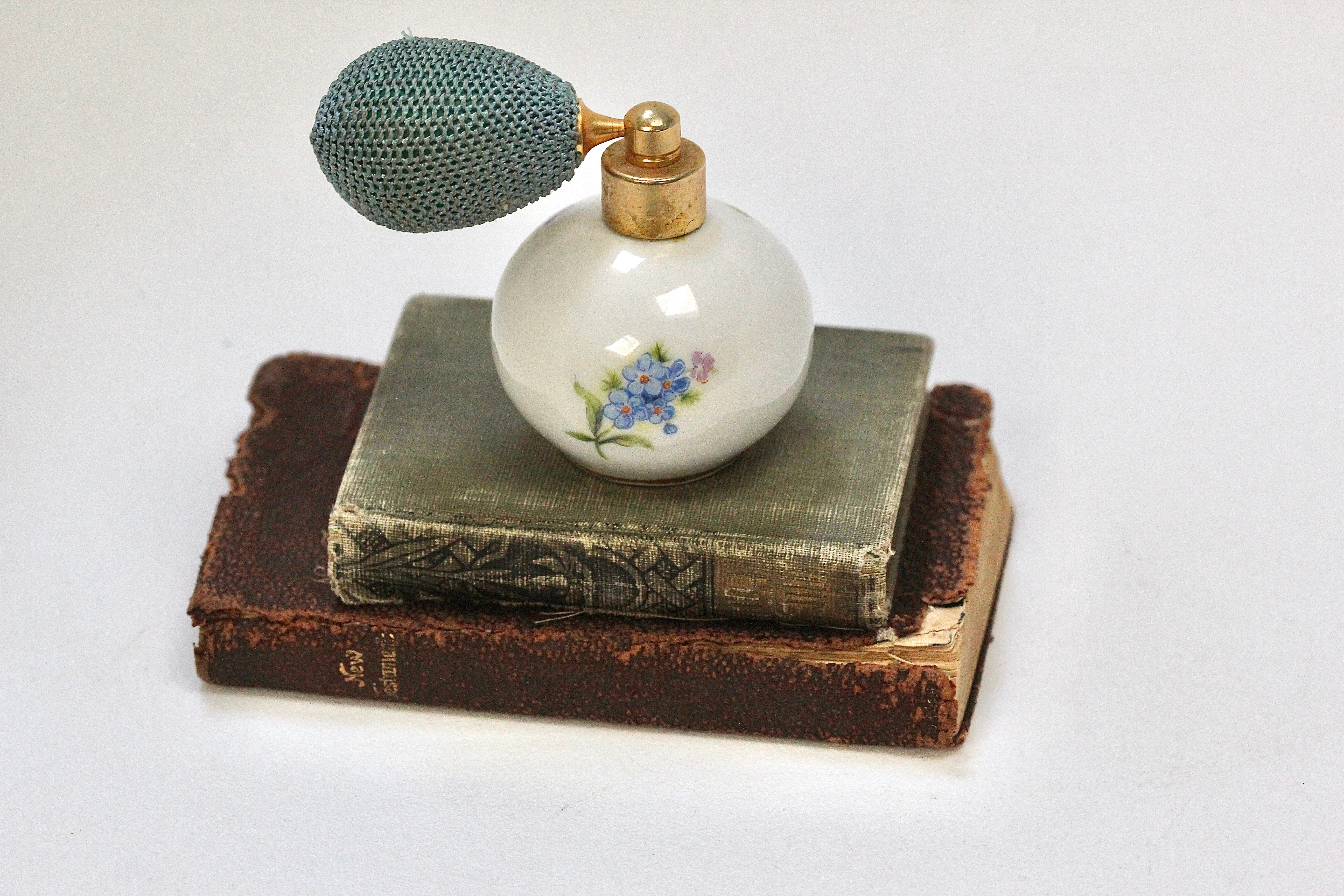 Antique Floral Porcelain Forget-me-not Perfume Bottle