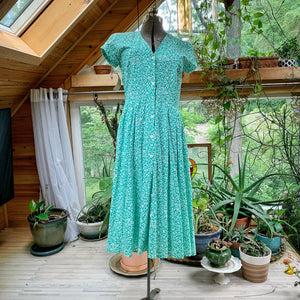 Vintage Floral Green & White Leaves Carol Anderson Dress