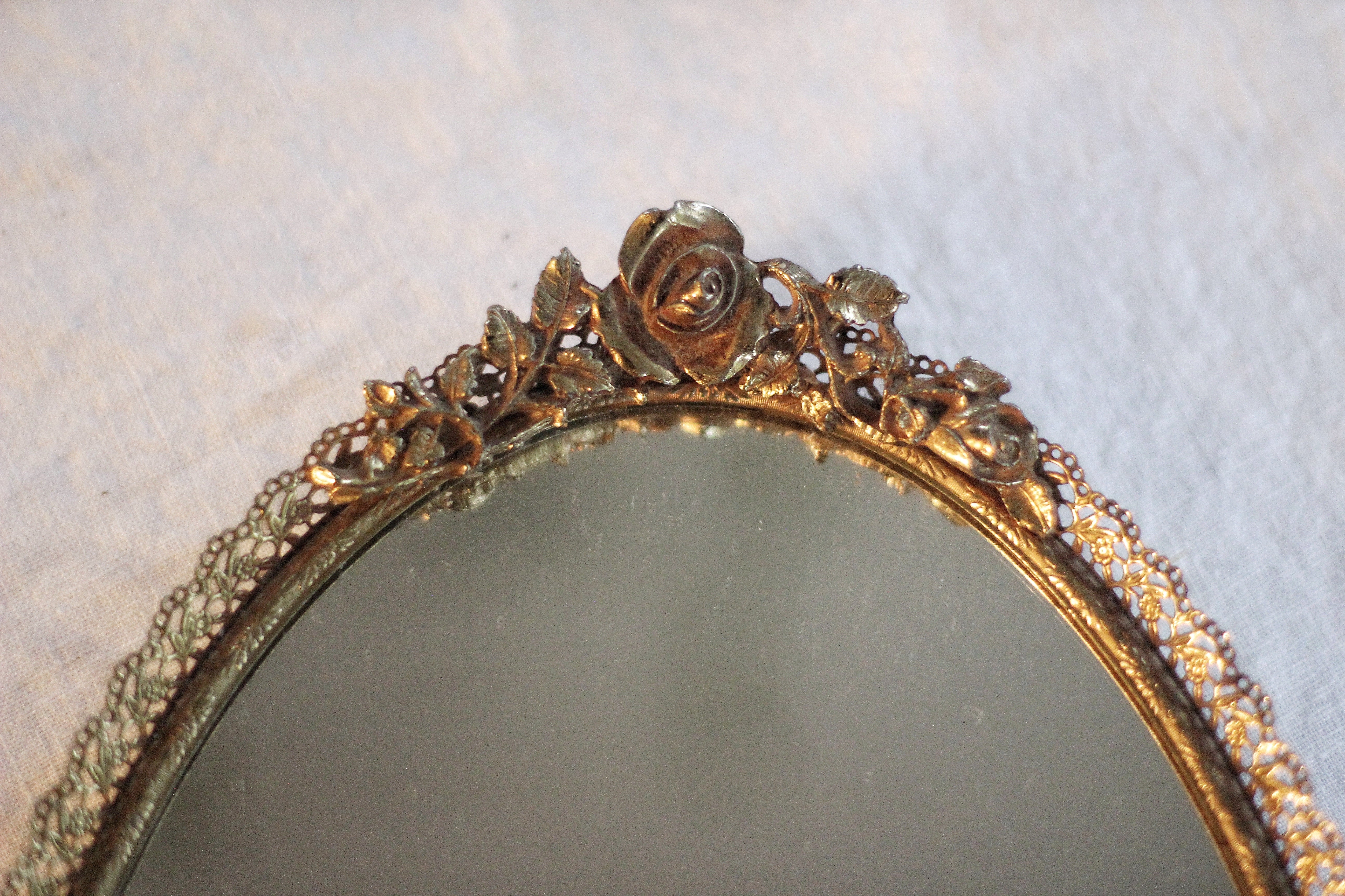 Blooming Roses Antique Mirror Tray