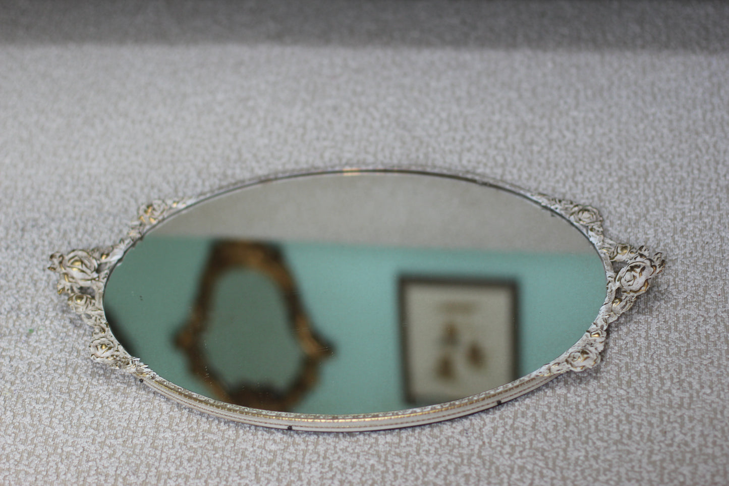 Antique White Gold Floral Rose Vanity Mirror