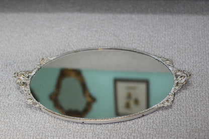 Antique White Gold Floral Rose Vanity Mirror