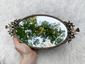 Antique Miniature Birds Mirror Tray