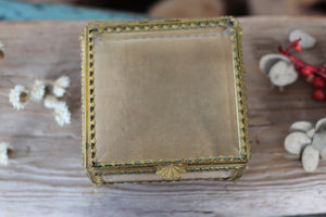 Vintage Ormolu Square Glass Jewelry Box