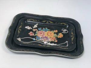 Antique Black Floral Tray Set