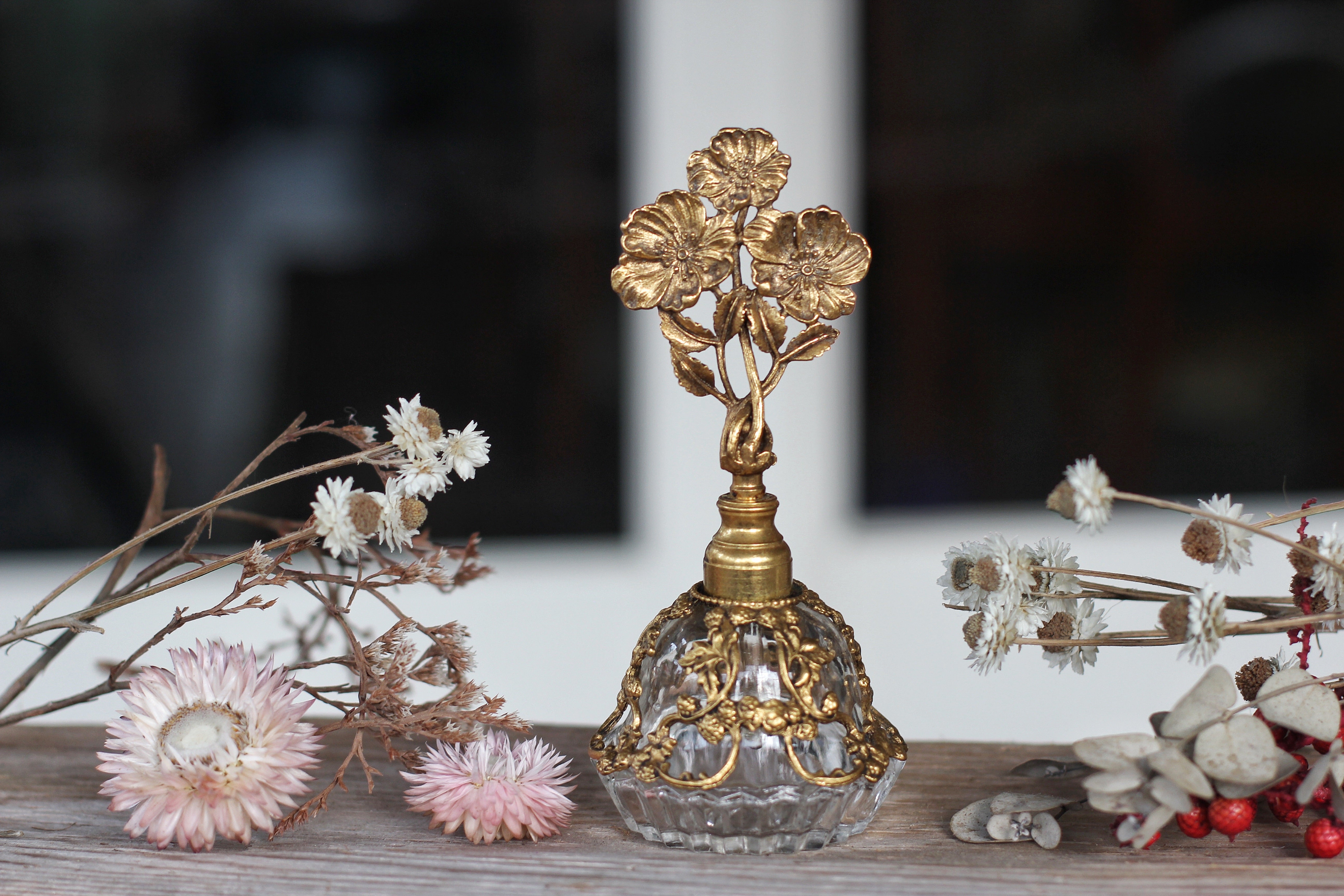 Antique Matson Floral Glass Perfume Bottle