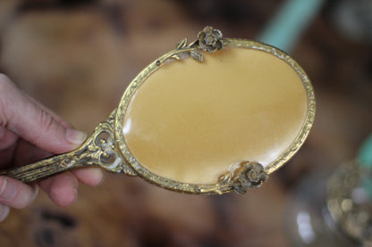 Antique Small Floral Hand Mirror