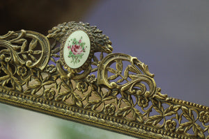 Antique Floral Roses Guiloche Mirror Tray