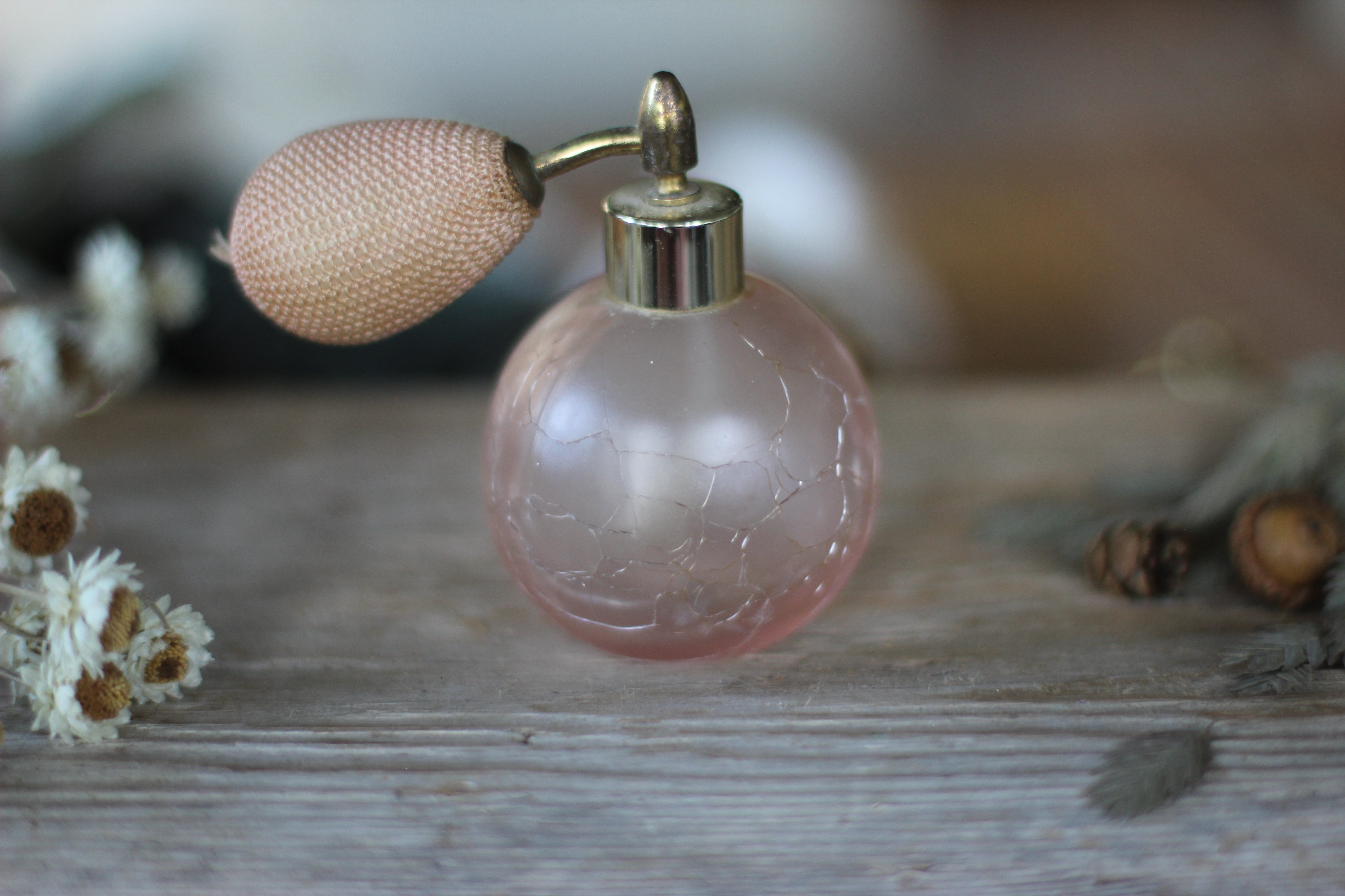 Antique Crackled Pink Automizer Perfume Bottle