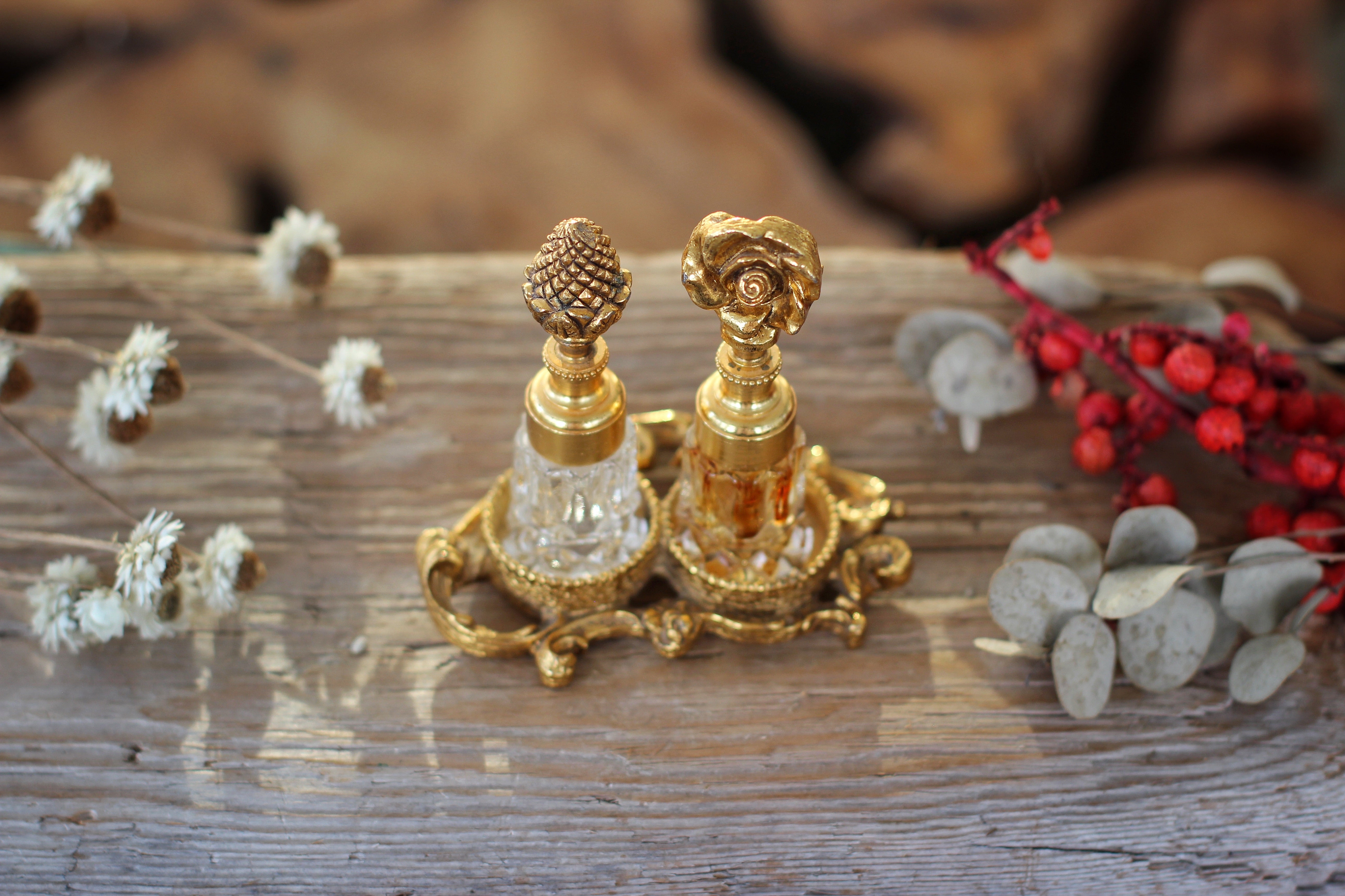 Antique Nature Inspired Perfume Bottles Set With Base