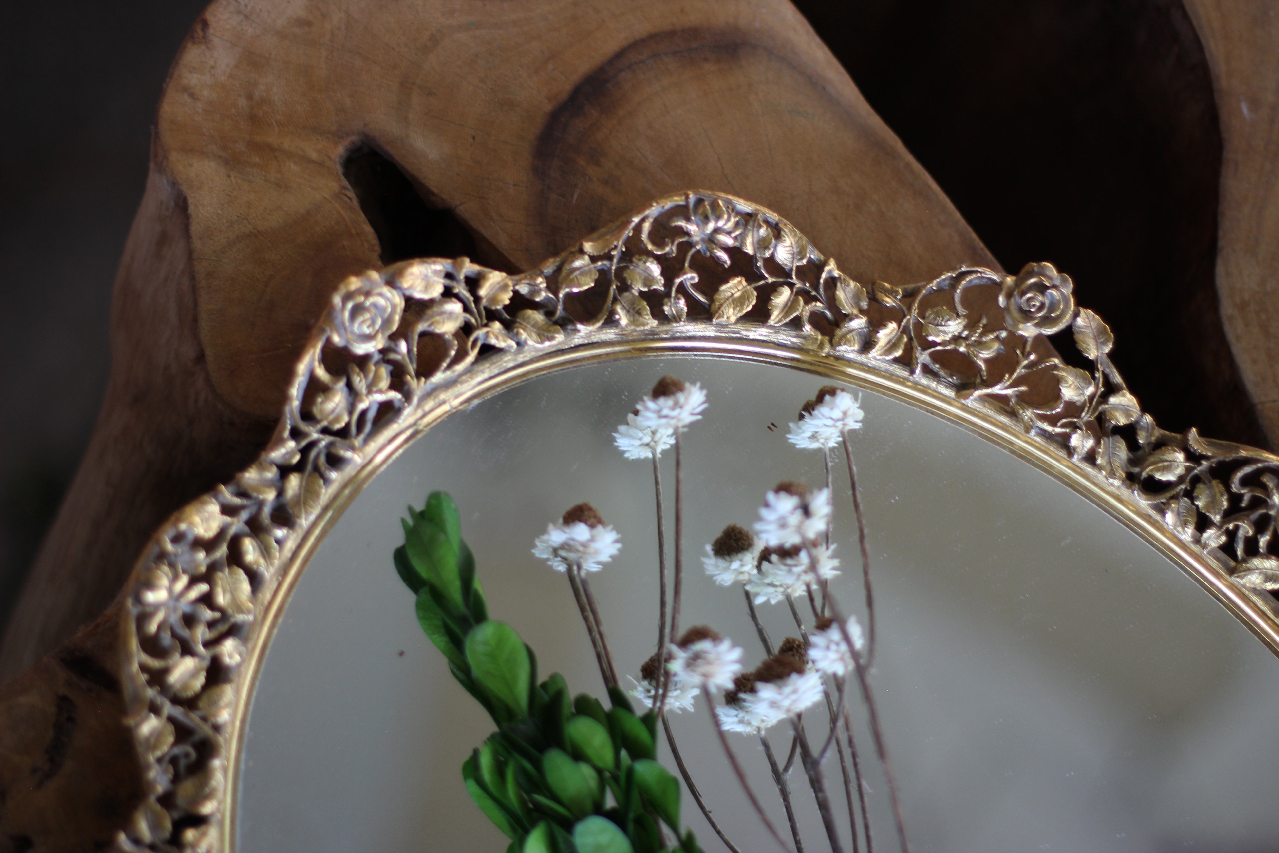 Antique Large Floral Roses Mirror Tray