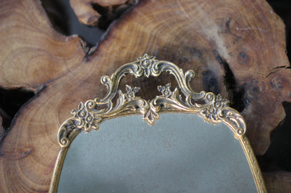 Antique Floral Bronze Filigree Mirror Tray
