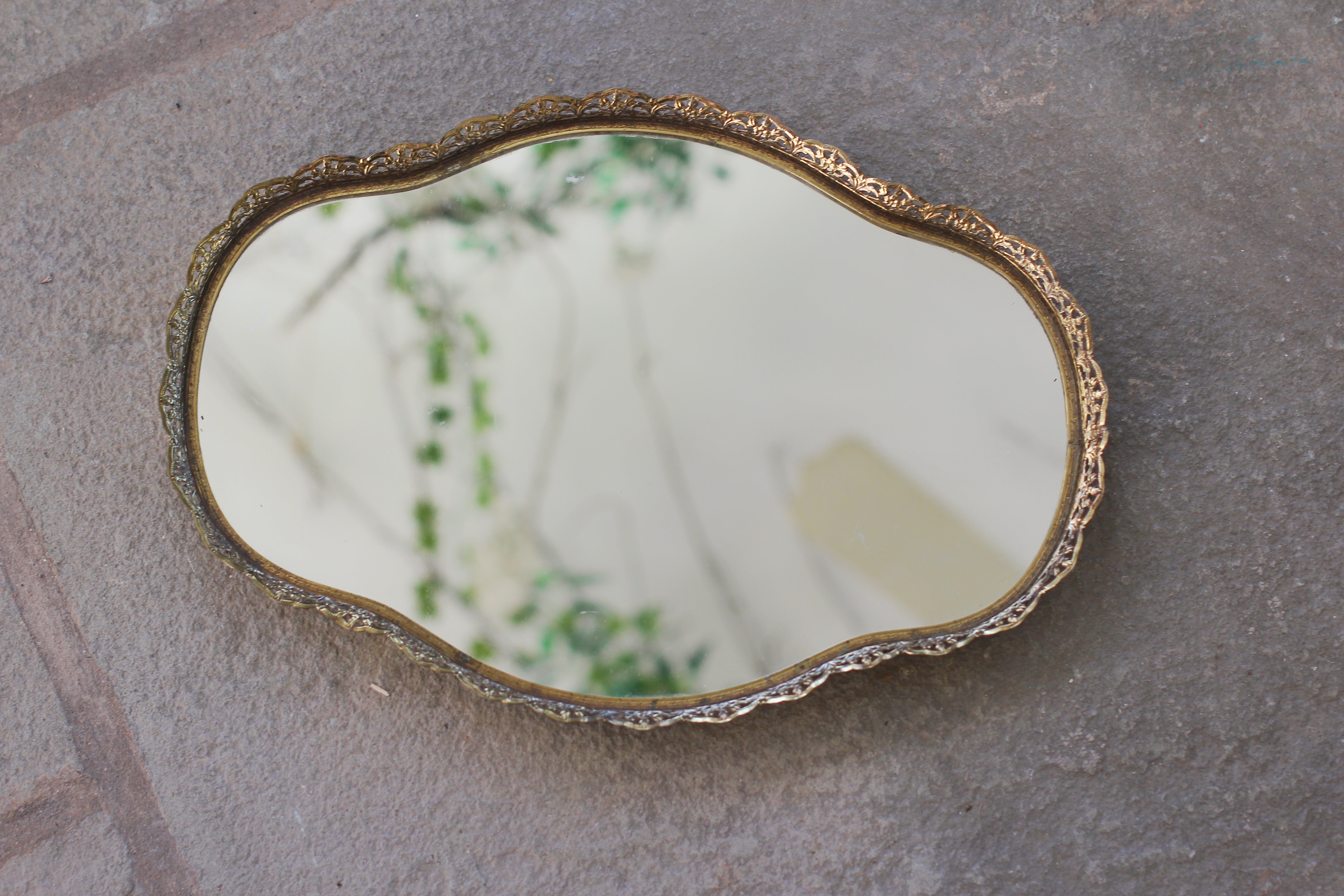 Antique Large Filigree Mirror Tray