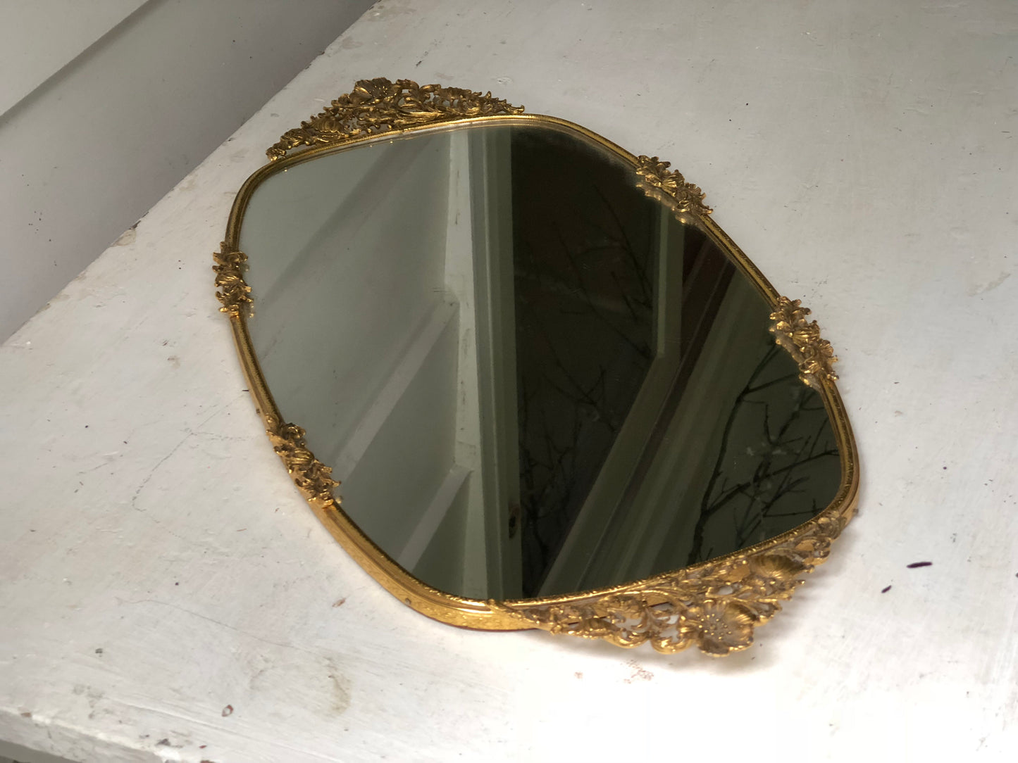 Antique Floral Matson Mirror Tray
