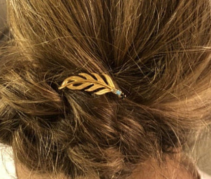 Pre-Order * Twig Crystal Turquoise Leaf Hair Prong