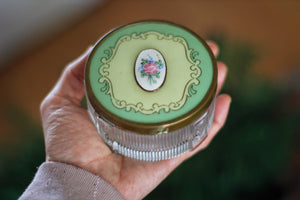 Antique Floral Mint Green Glass Jar