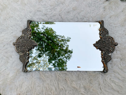 Antique Ornate Silver Mirror Tray