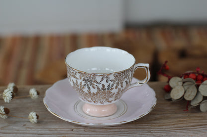 Vintage Royal Vale Pink Gold Leaves Tea Cup Set