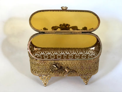 Antique Rare Amber Glass Jewelry Box