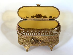 Antique Rare Amber Glass Jewelry Box