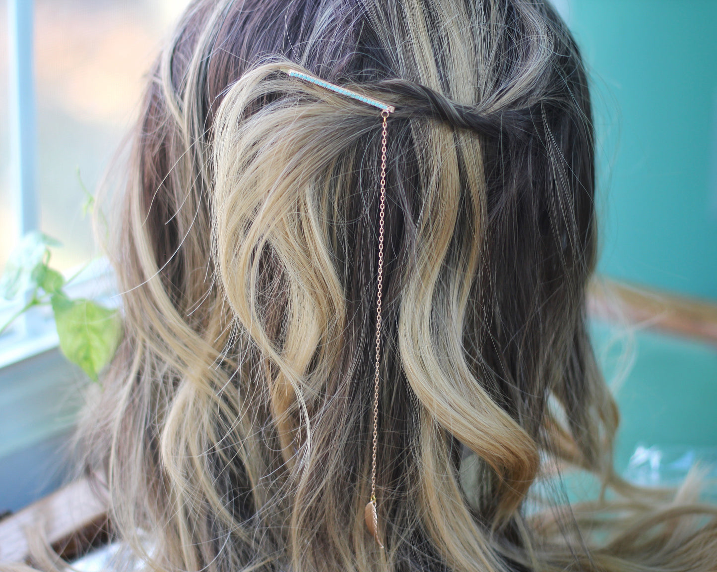 Crystals Leaf Chain Bobby Pin