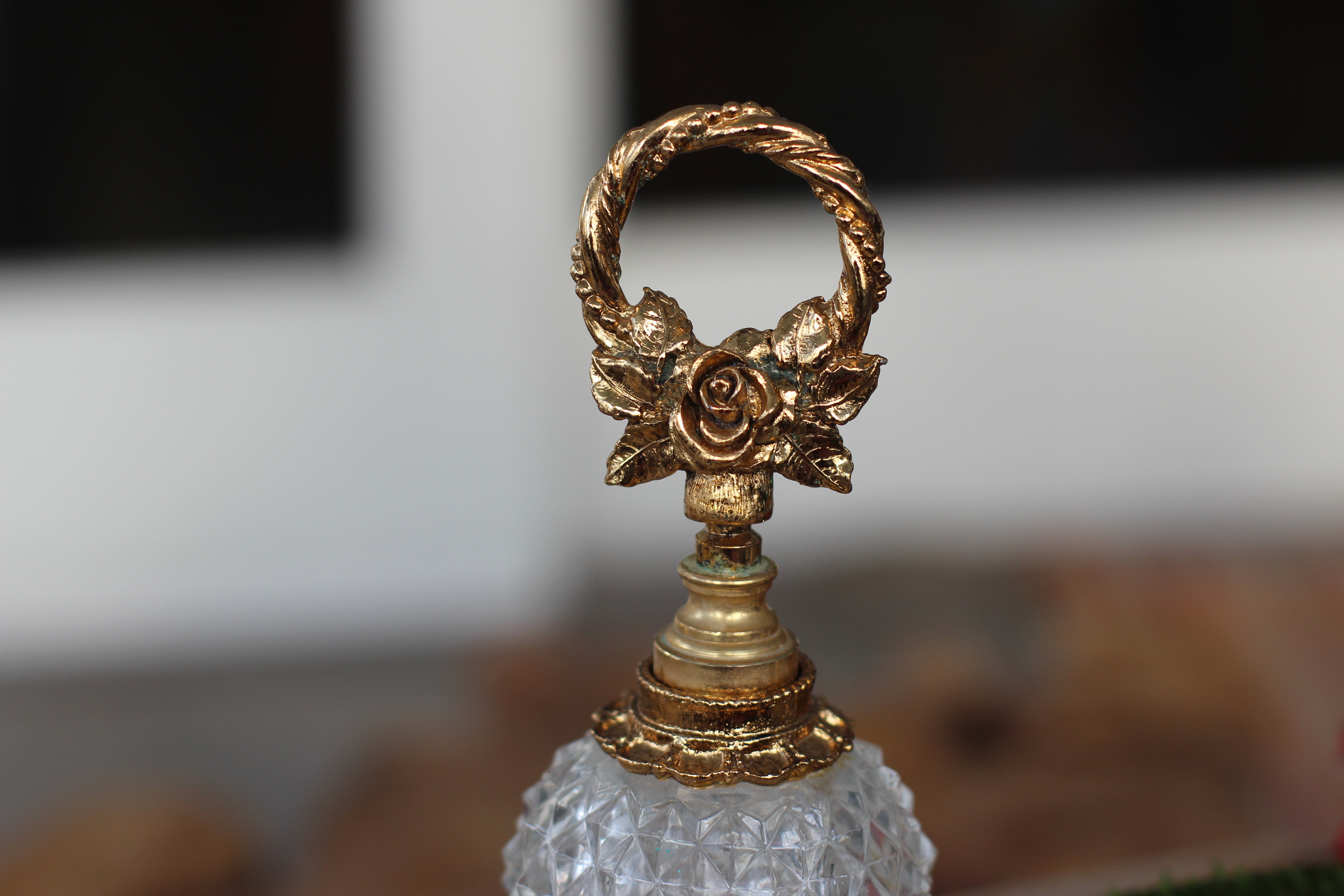 Antique Floral Wreath Pedestal Perfume Bottle