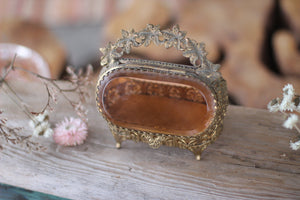 Antique Rare Amber Tinted Jewelry Box