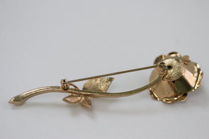 Large Rose with Stems and Pearl Brooch