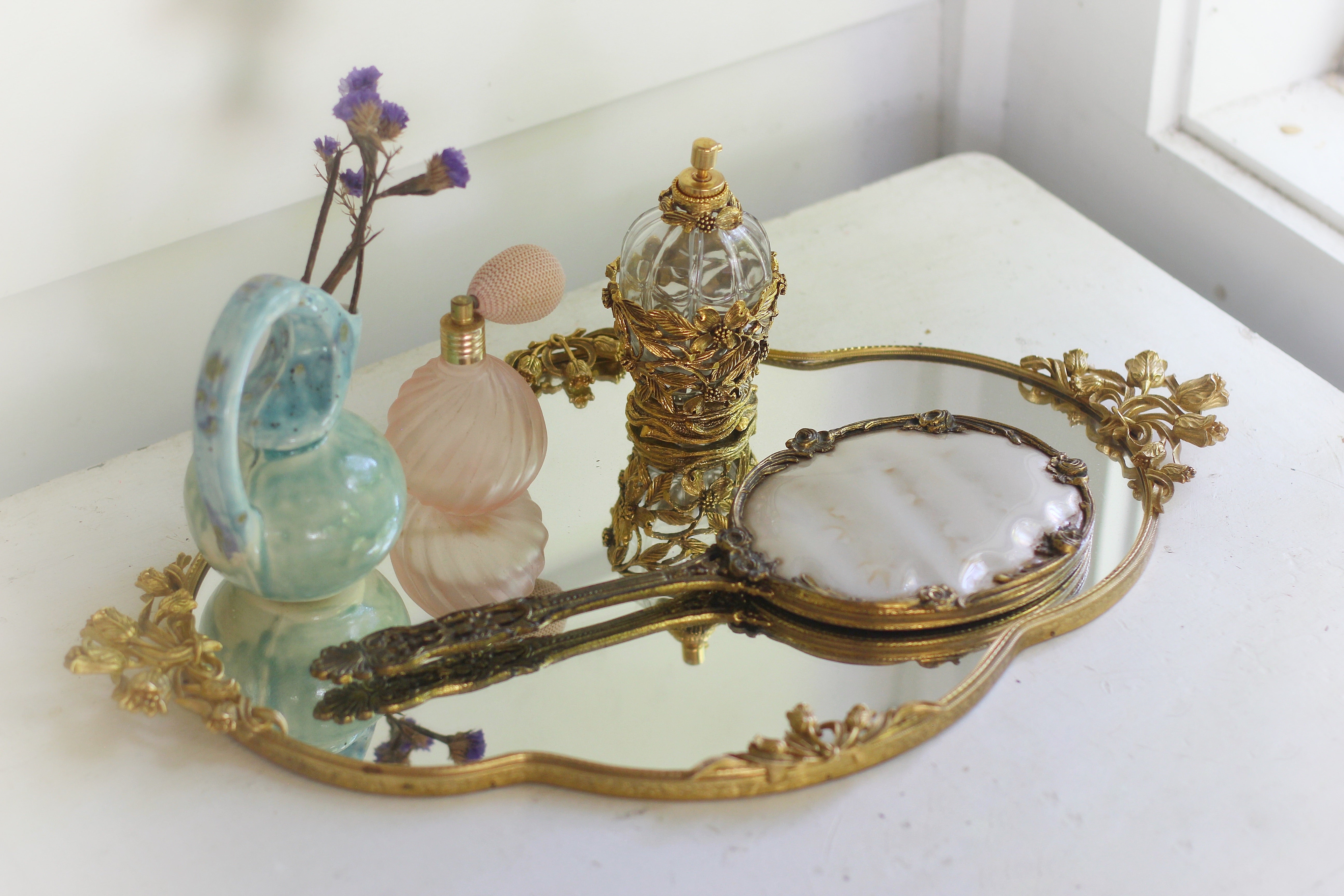 Antique Floral Hand Mirror