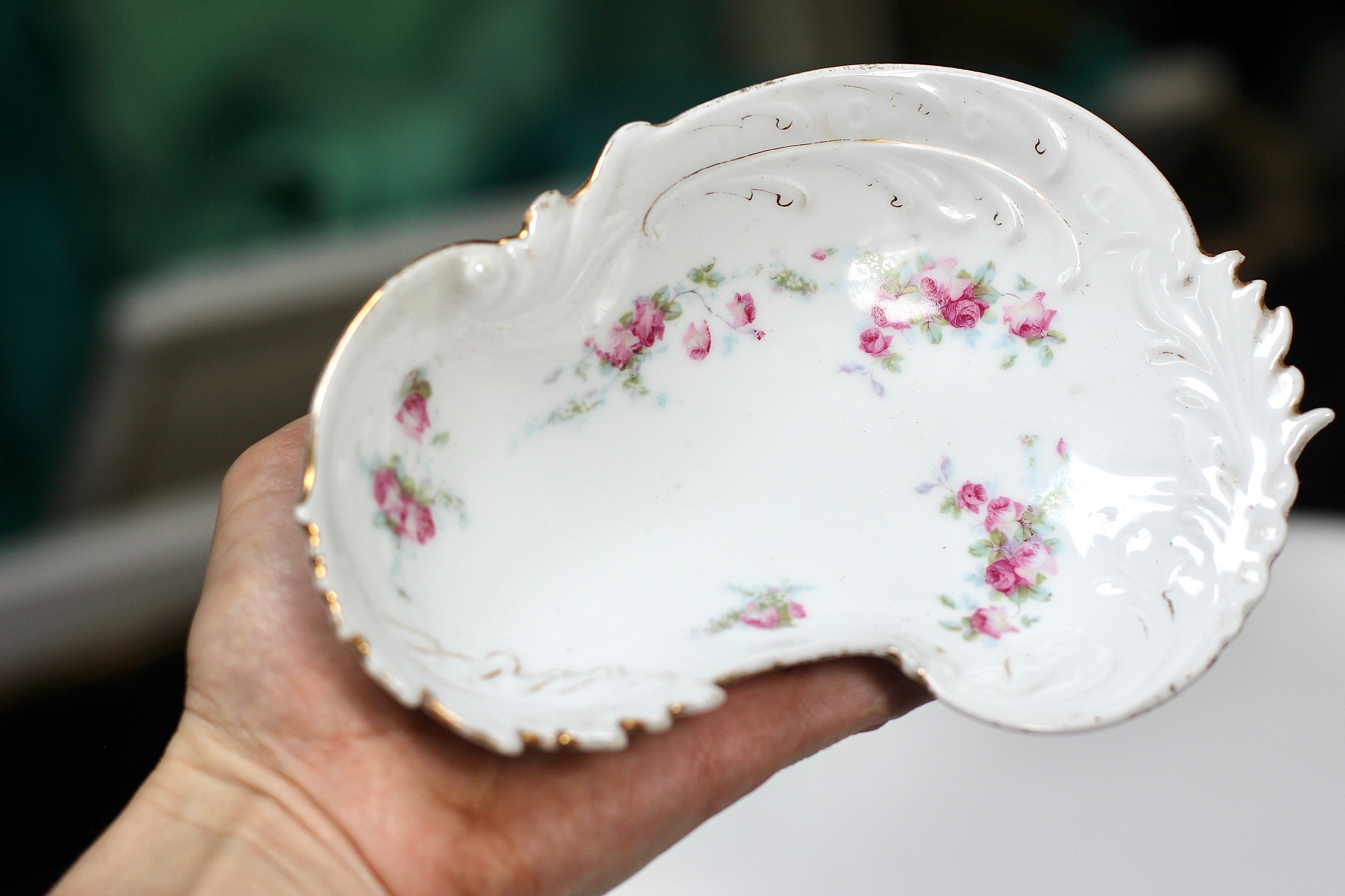 Bavarian Pink Roses Porcelain Ring Dish