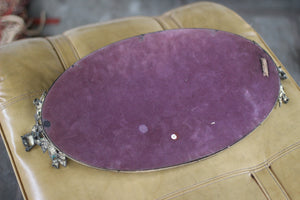 Antique Floral Silver Tone Mirror Tray