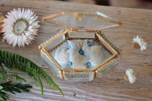 Antique French Victorian Blue Tufted Padding Jewelry Box