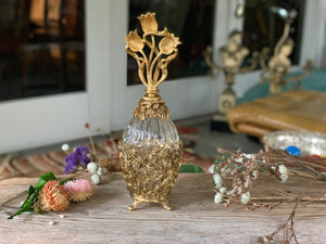 Antique Gold Tulip Floral Perfume Bottle