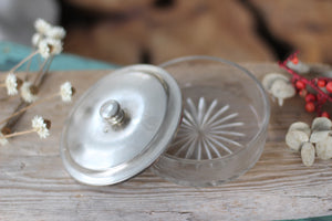 Vintage Glass Floral Silver Top Jar