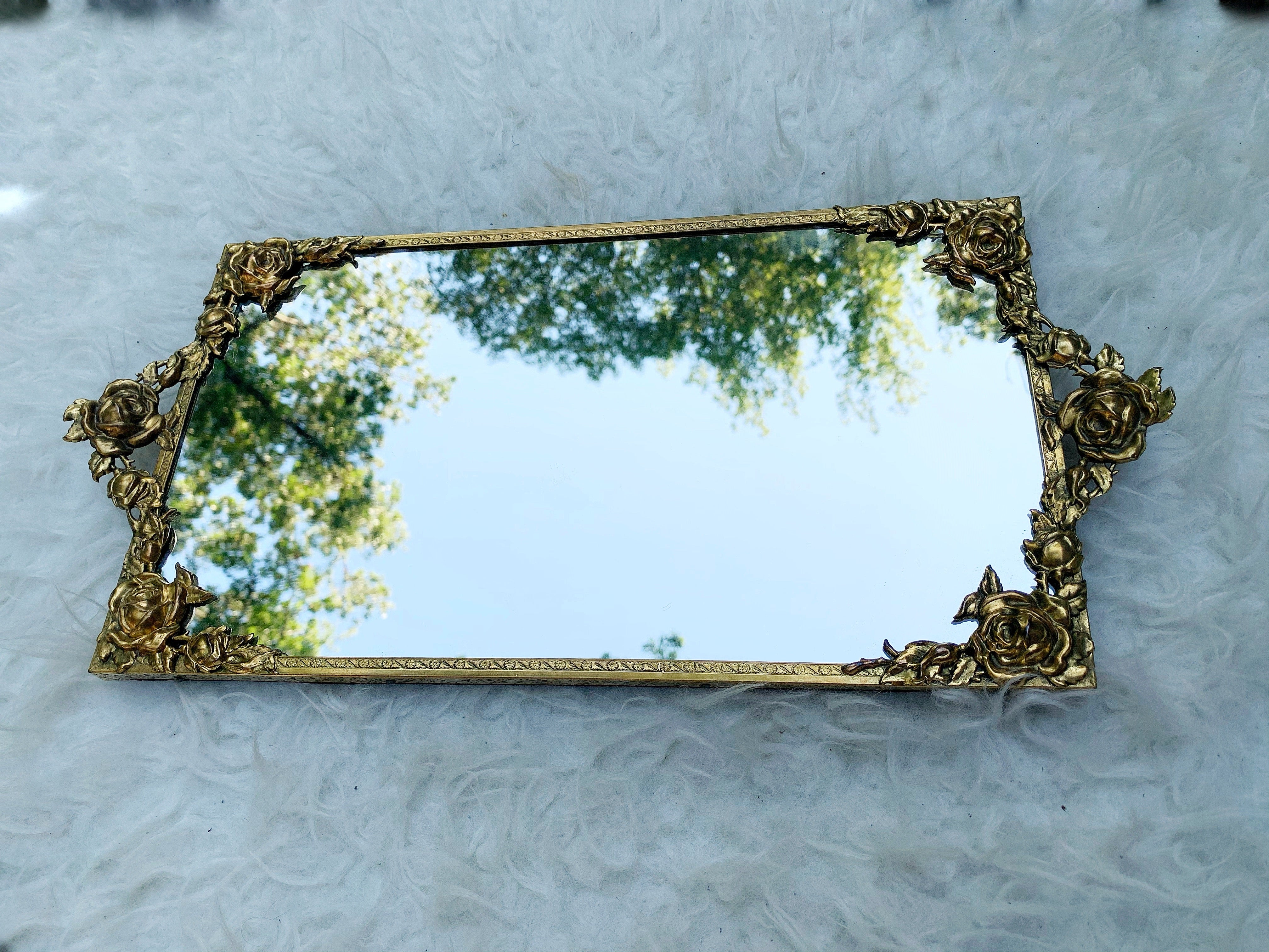 Antique Rectangle Roses Mirror Tray