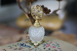 Antique Floral Dogwood Pedestal Crystal Perfume Bottle