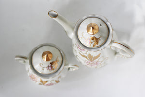 Antique Tea Pot & Sugar Bowl Pink Gold Flowers Tea Cup