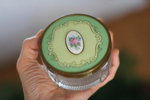 Antique Floral Mint Green Glass Jar