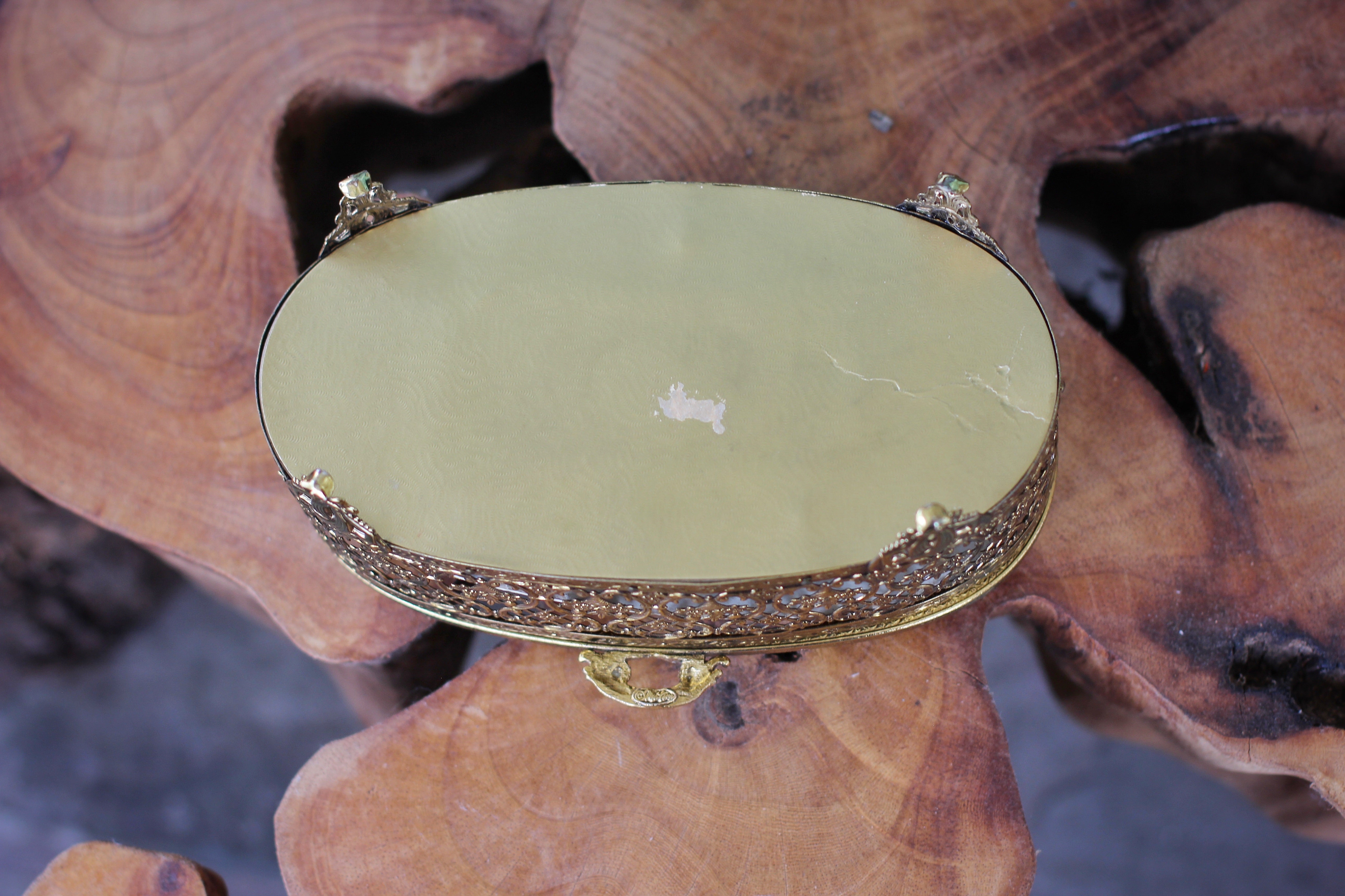 Antique Floral Dogwood Bird Jewelry Box