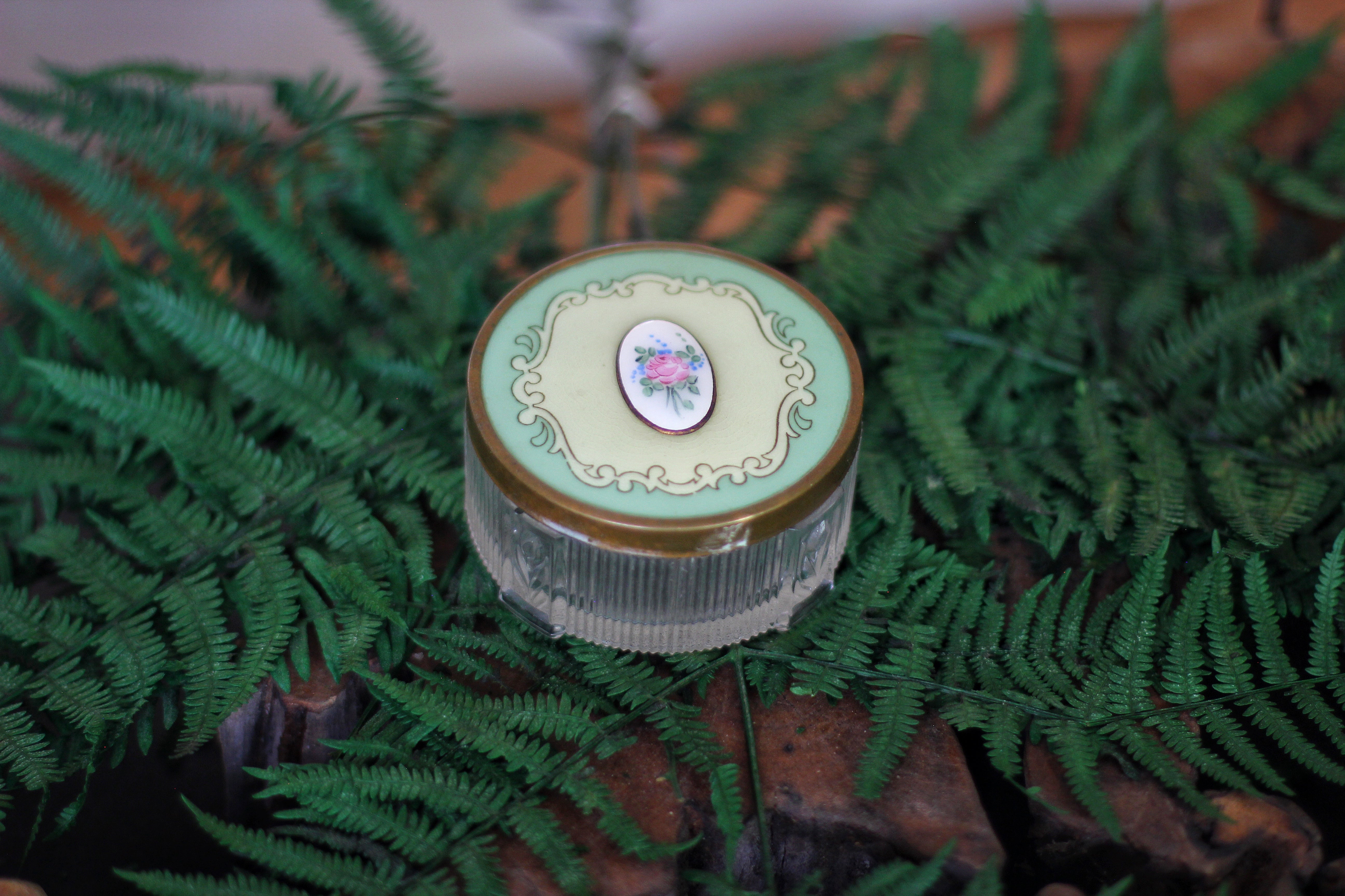 Antique Floral Mint Green Glass Jar