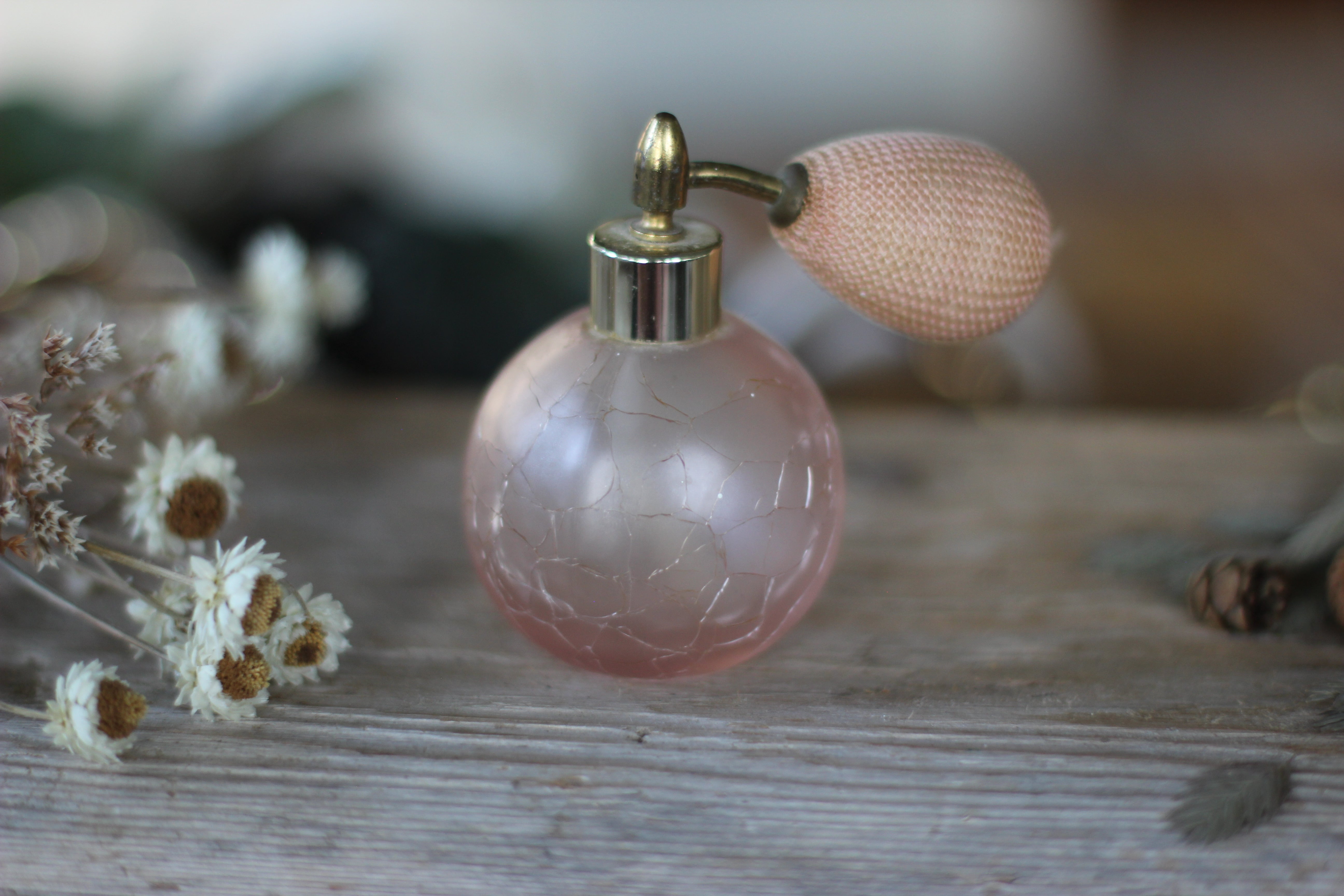 Antique Crackled Pink Automizer Perfume Bottle
