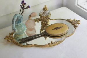 Antique Bronze Flower Bouquet Hand Mirror