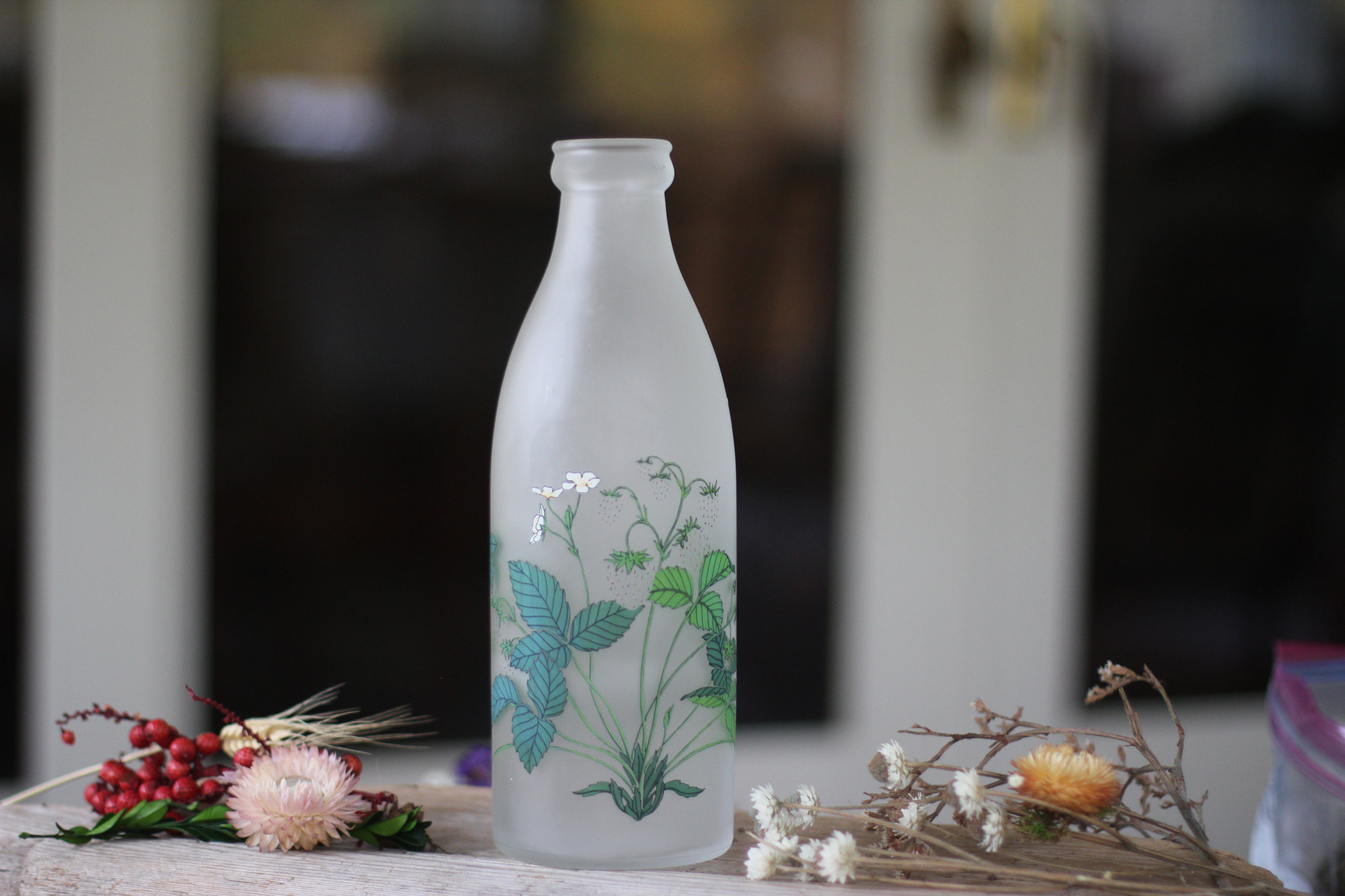 Vintage Hand Painted Floral Leaves Bottle Vase