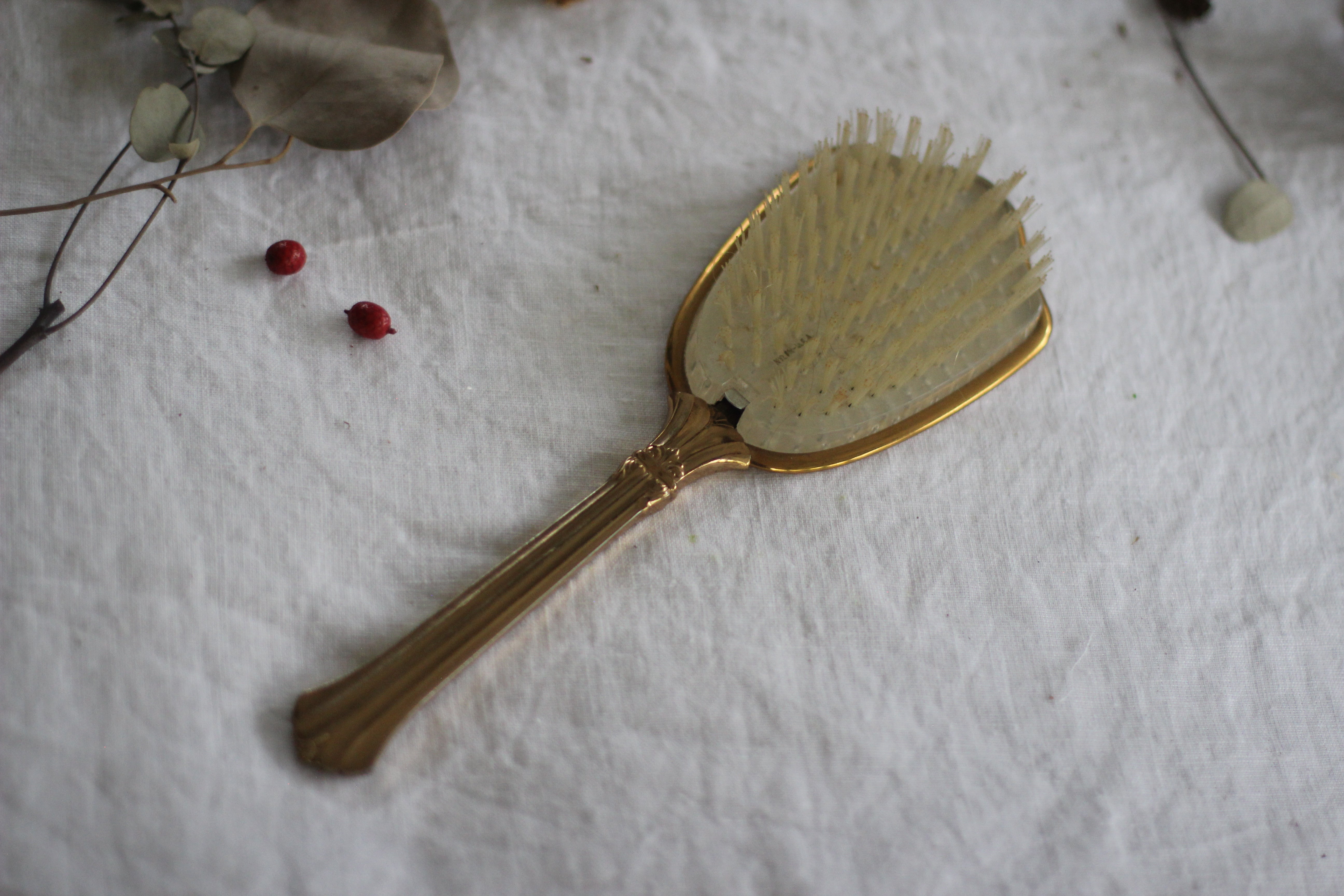 Antique Gold Pastel Brocade Hair Brush