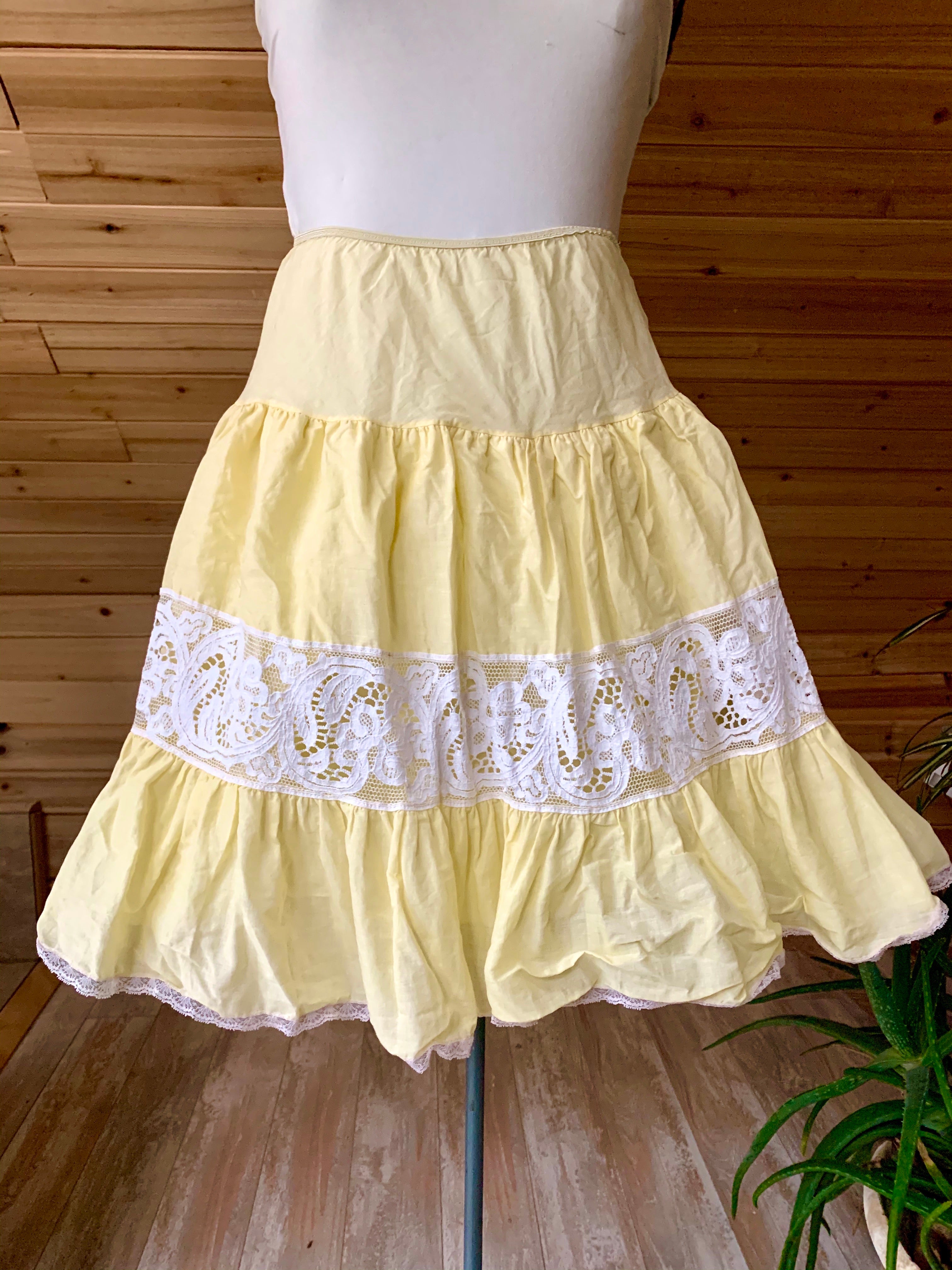 Vintage Yellow Lace Tiered Skirt