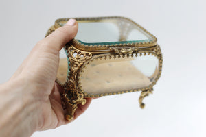 Antique Victorian Glass Filigree Jewelry Box