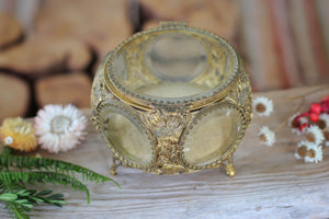 Antique Floral Dogwood Bronze Filigree Jewelry Box