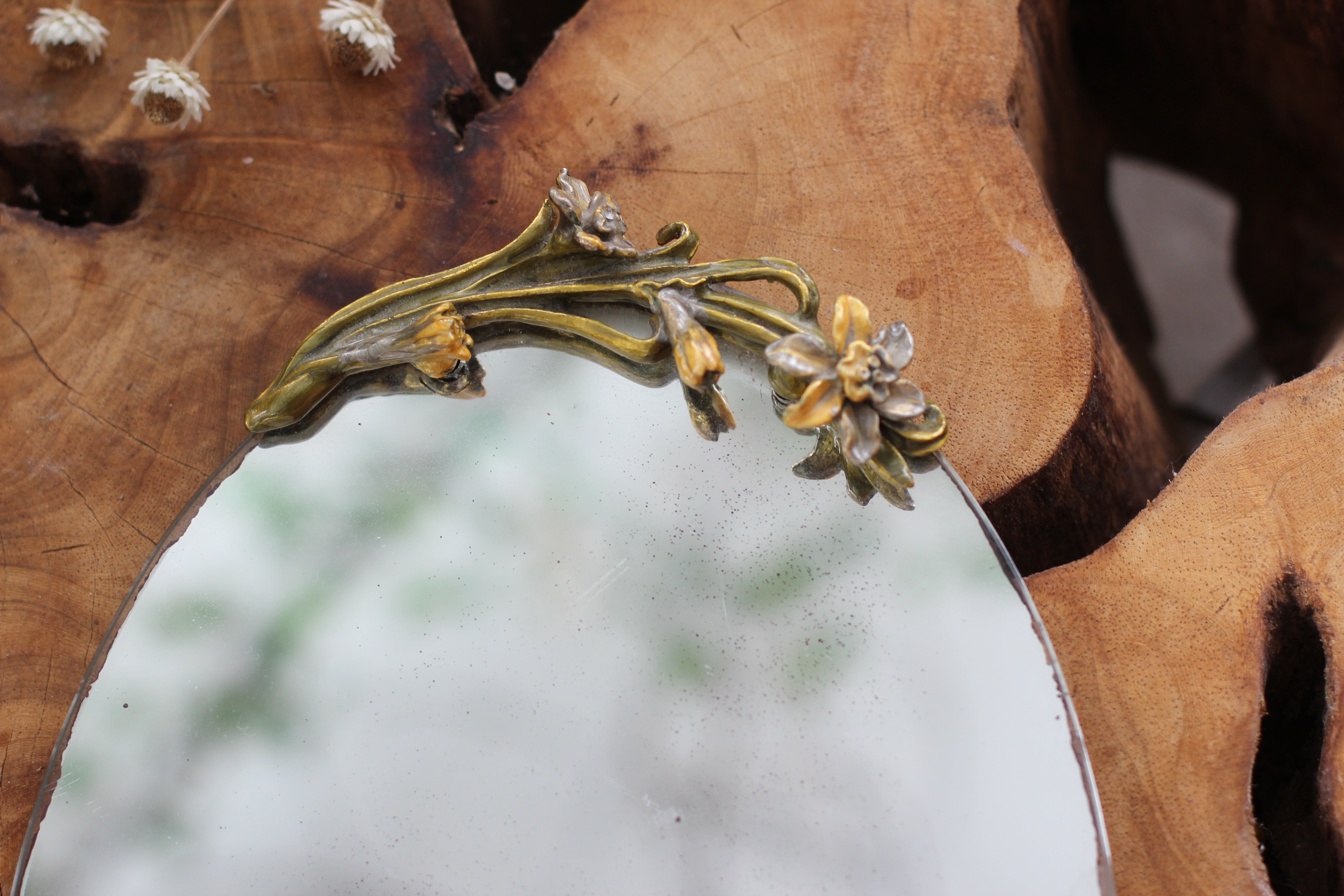 Antique Floral Enamel Mirror Tray